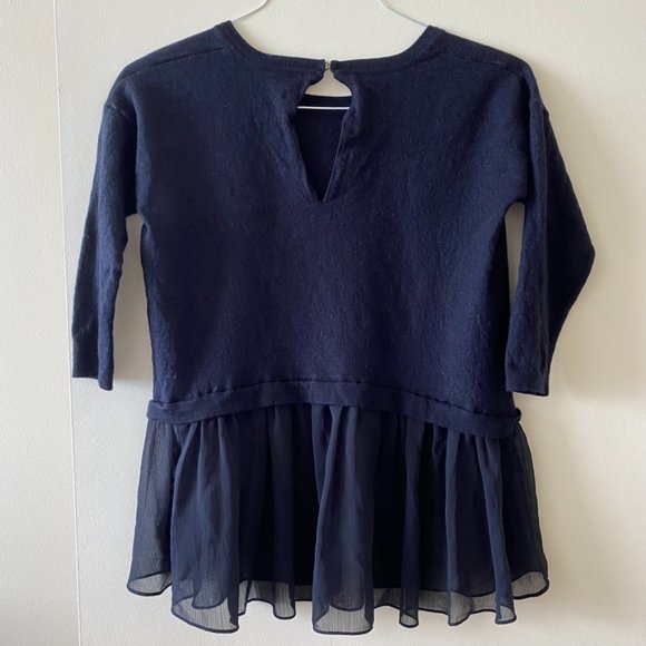 Club Monaco Navy Wool 3/4 Sleeve Scoop Neck Layered Sweater - Picture 11 of 11